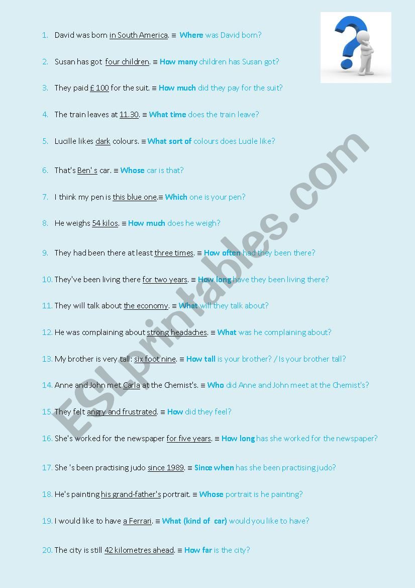 Practising asking questions worksheet