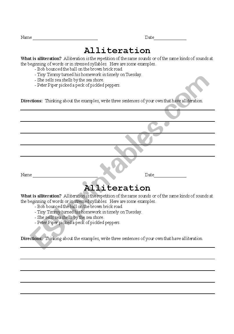 Alliteration worksheet