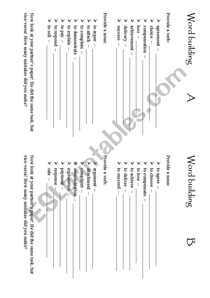 Word building (noun-verb) worksheet