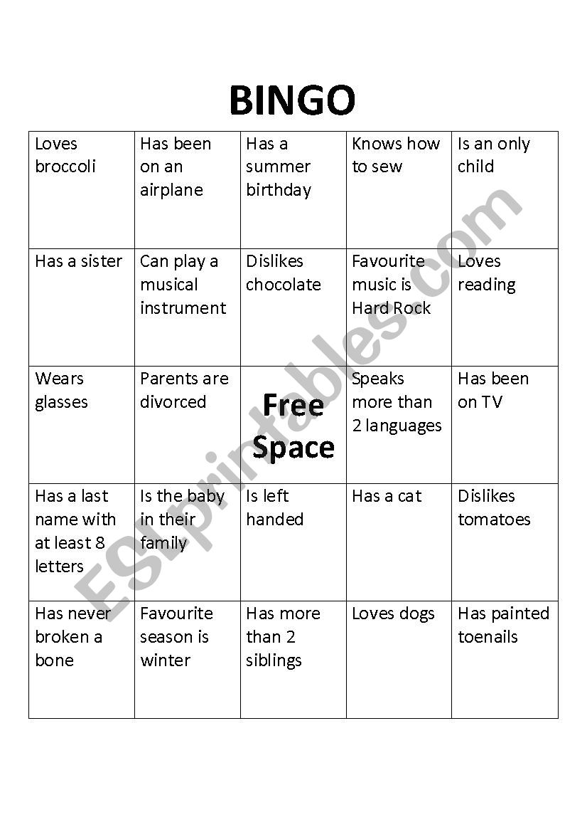 BINGO for getting to know you adults