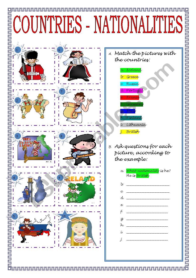 Topic country. Countries and Nationalities Worksheets for Kids прописи. Match the character with the Nationality 5 класс. 2 Match the character with the Nationality American с картинками.