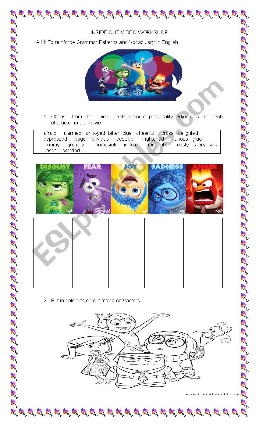 Inside Out Movie Workshop worksheet