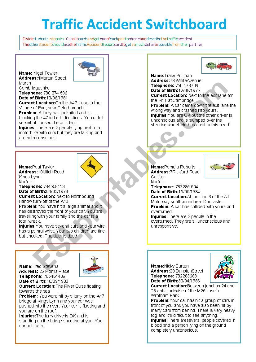 Traffic Accidents Reporting Role-Play Cards