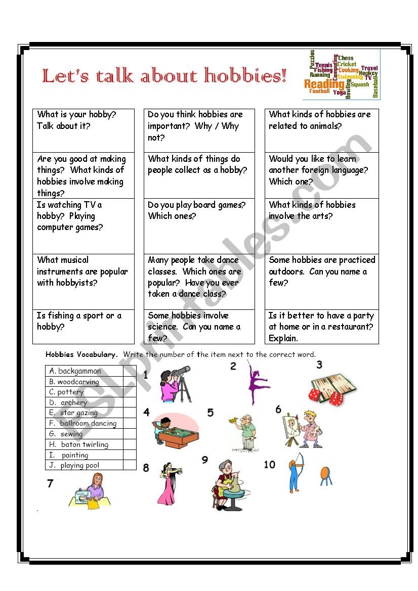 Lets Talk about Hobbies worksheet