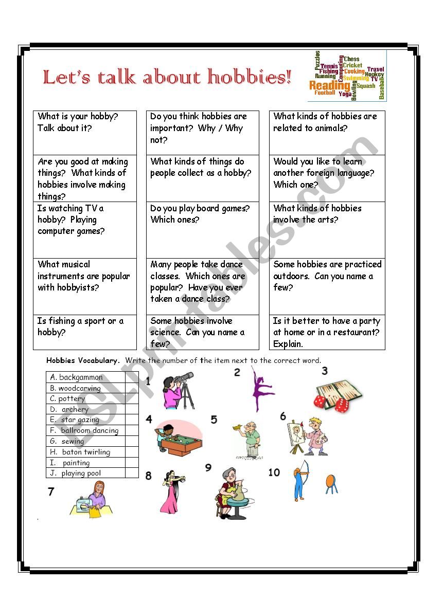 LetÂ´s Talk about Hobbies worksheet