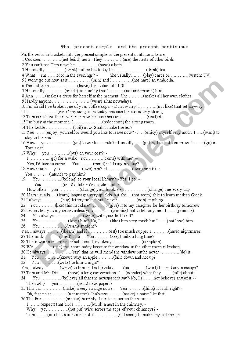 present or continuous? worksheet