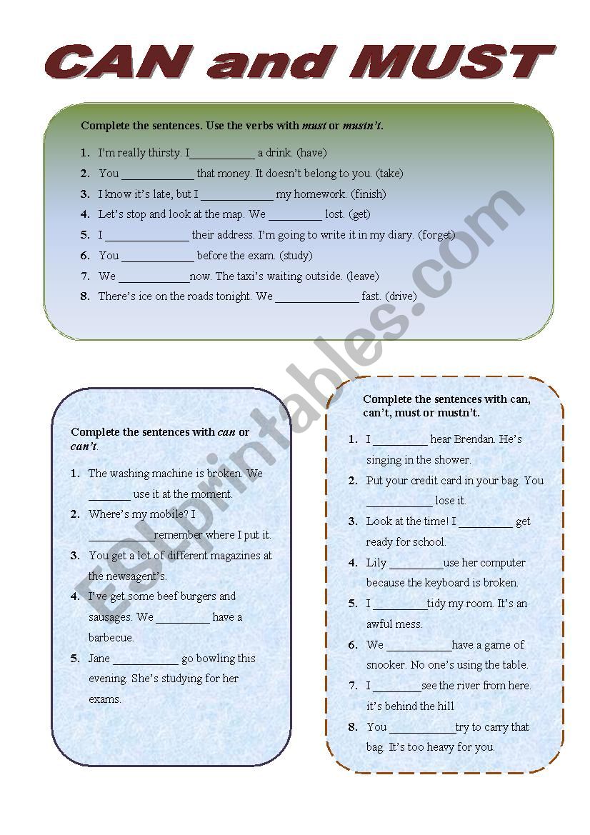 CAN & MUST worksheet