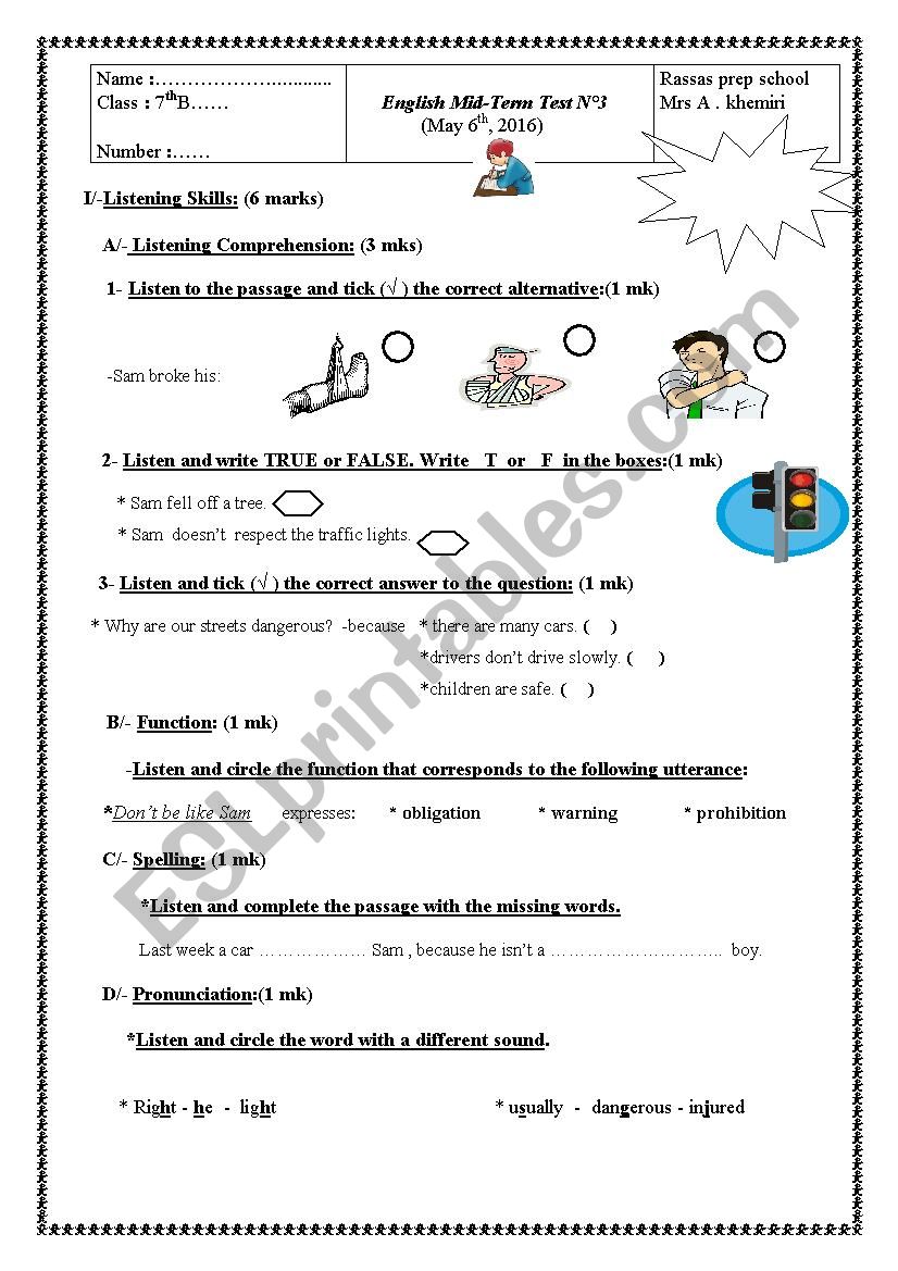 mid term test n 3 worksheet