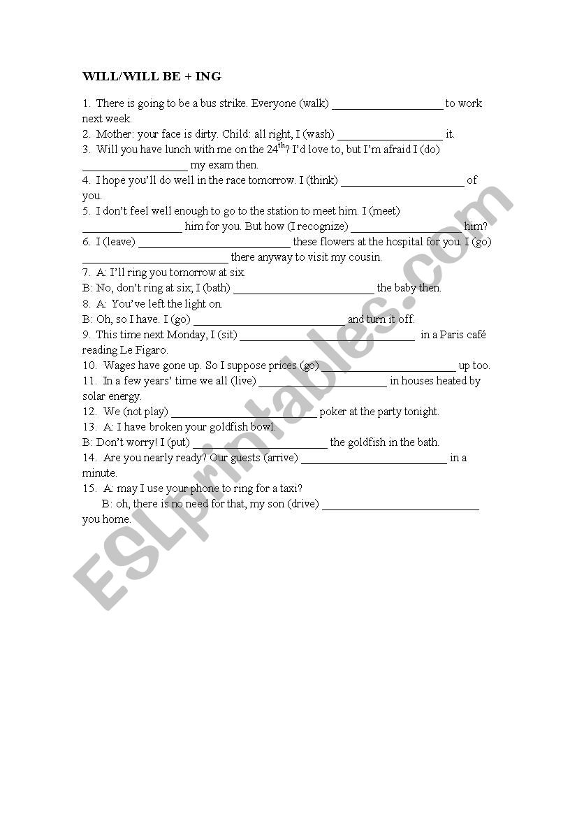 future simple and continuous worksheet