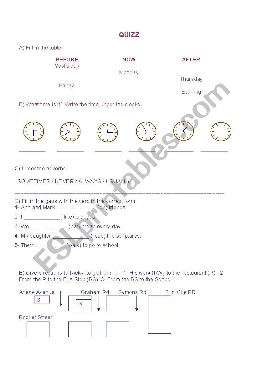 Quizz for first lessons worksheet