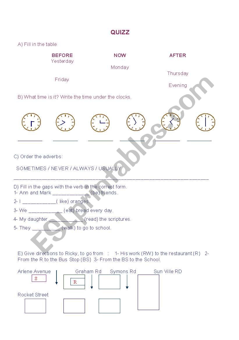 Quizz for first lessons worksheet
