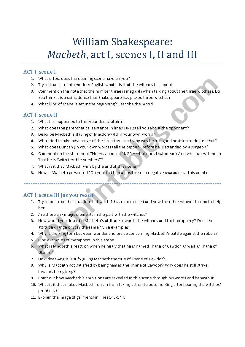 Macbeth, Act 1, sc 1-3 worksheet