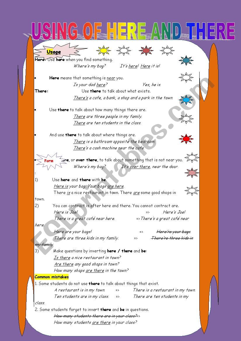HERE AND THERE worksheet