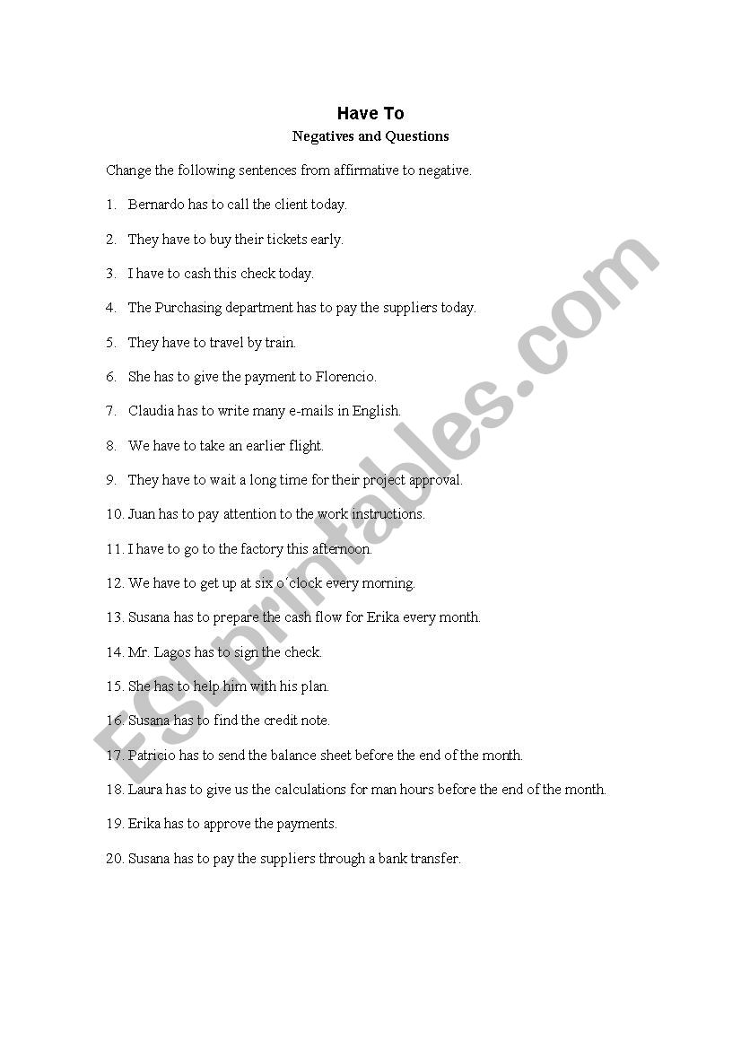 Have to Obligation worksheet