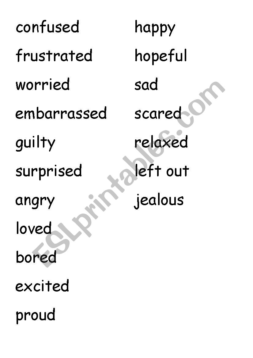 Emotion words worksheet