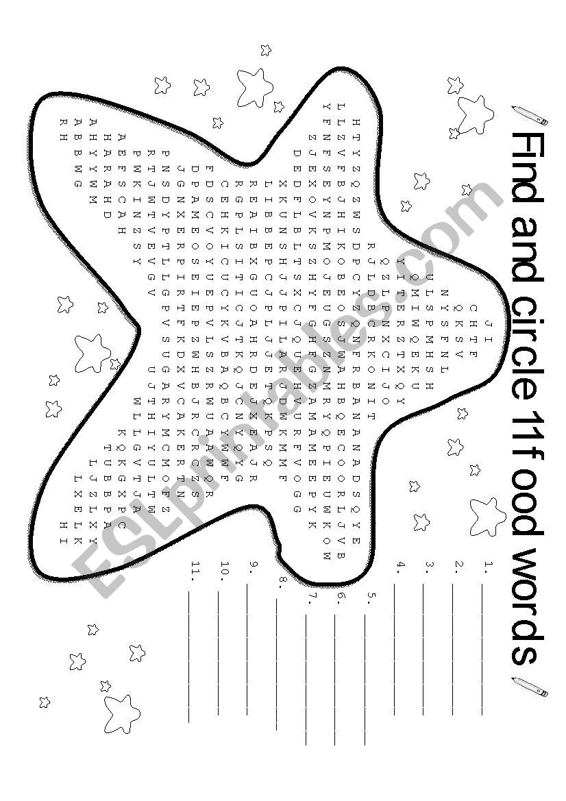 Food Wordsearch + Answer Key worksheet