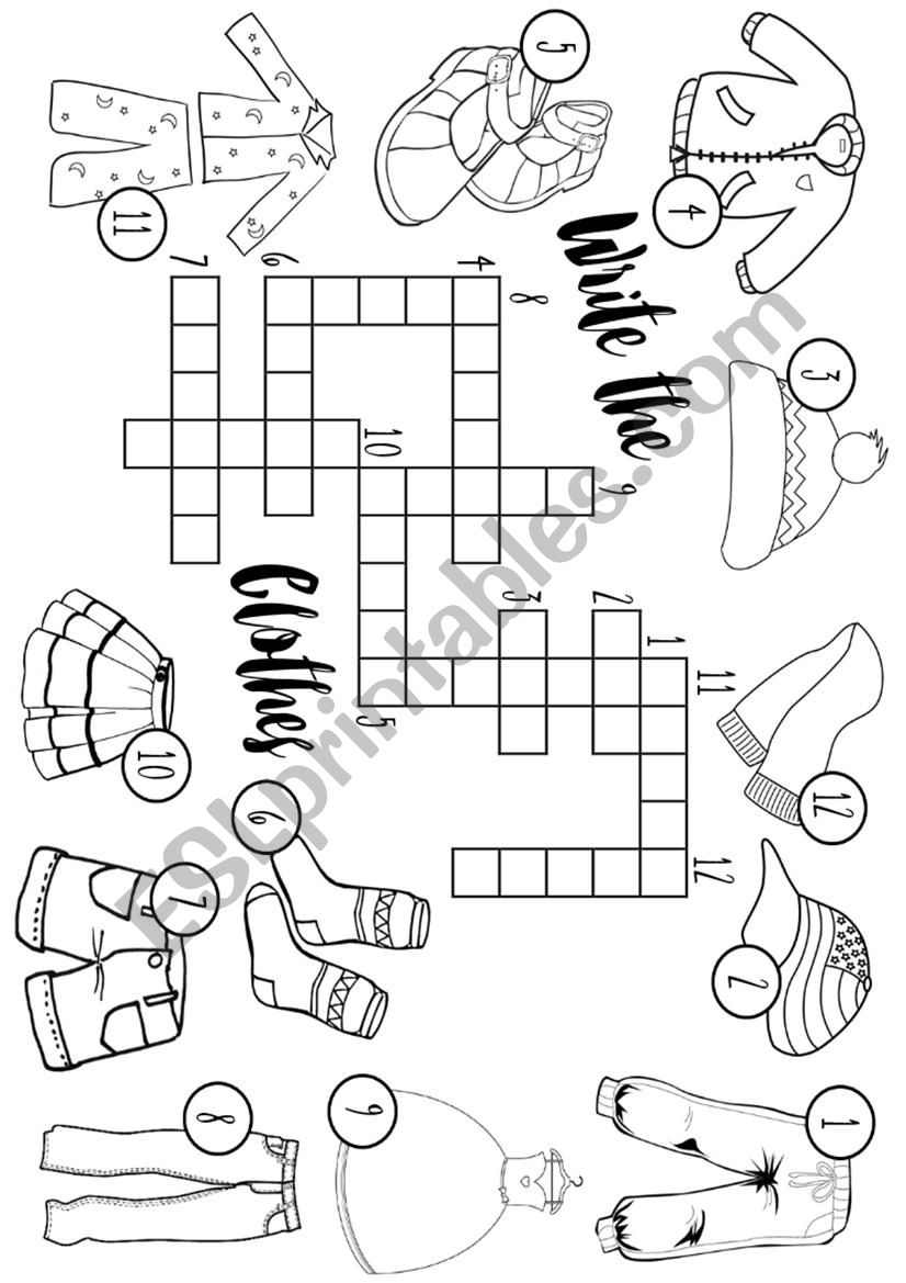 Clothes crossword worksheet