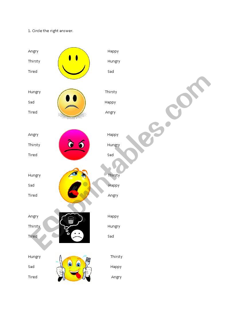 Feelings matching exercise worksheet