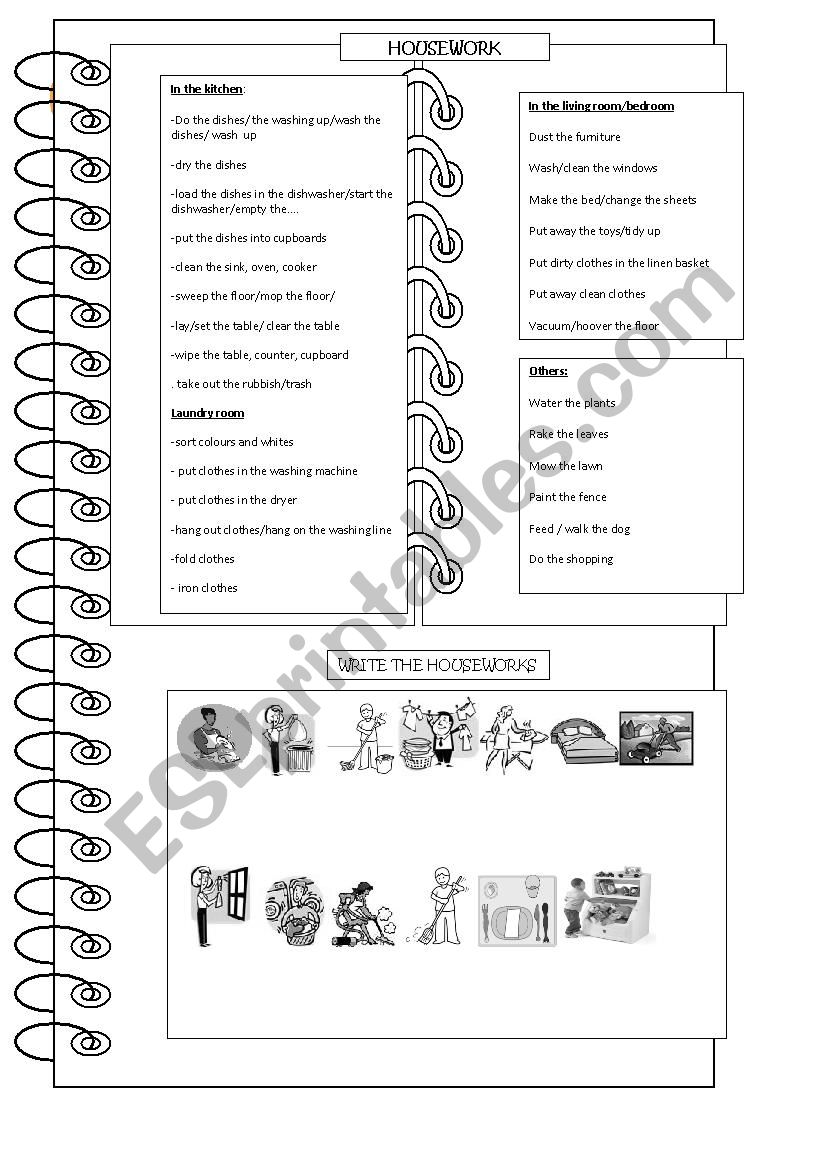 HOUSEWORK VOCABULARY worksheet