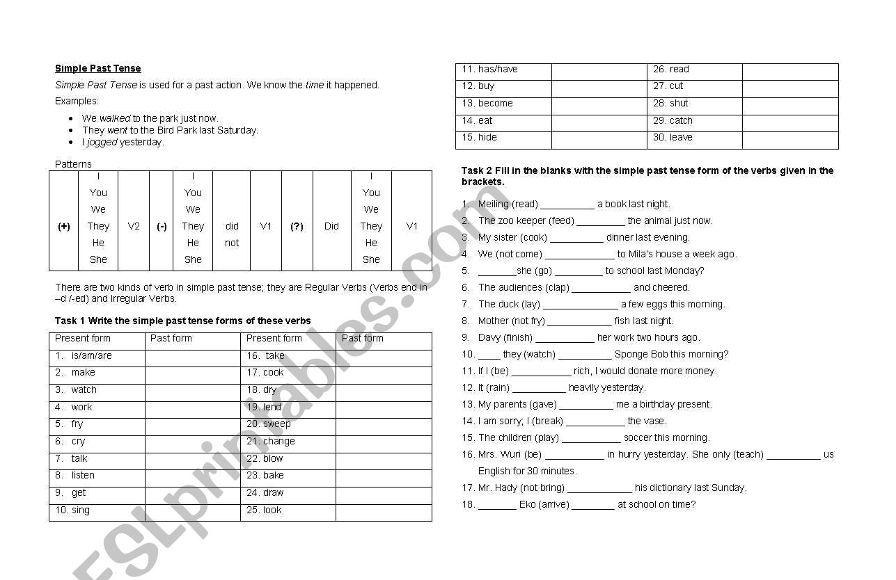 Simple past tense worksheet