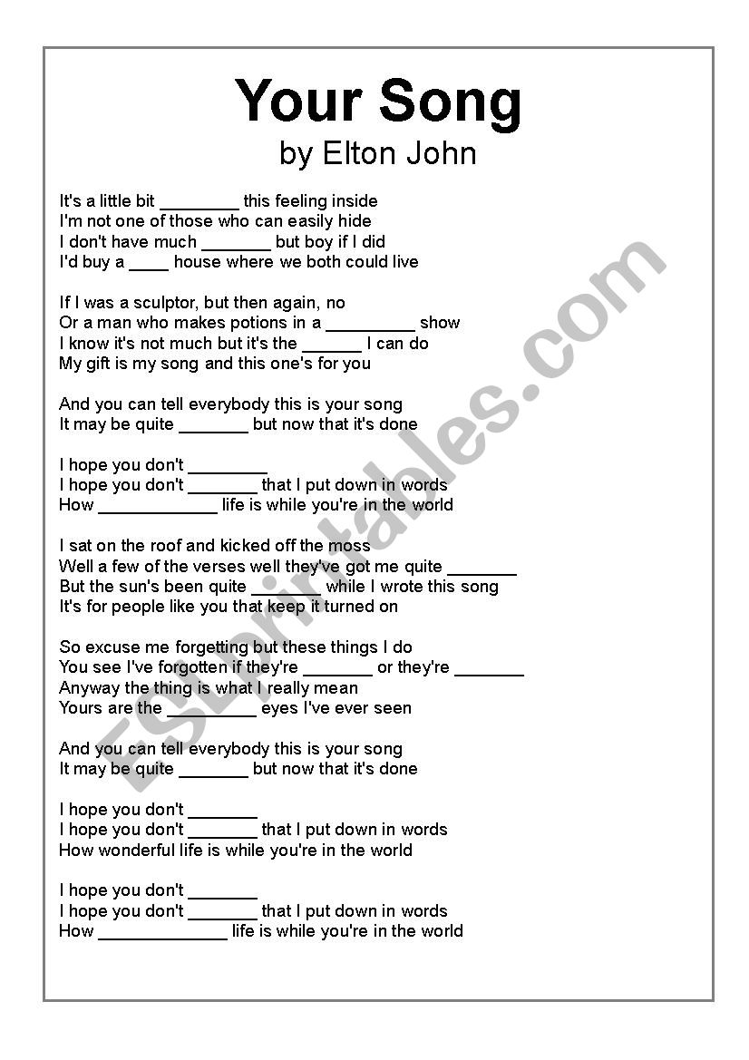 Elton John- YOUR SONG worksheet