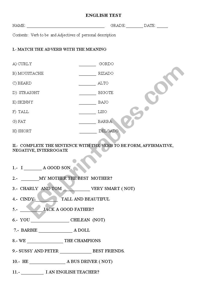 Verb to be and physical description