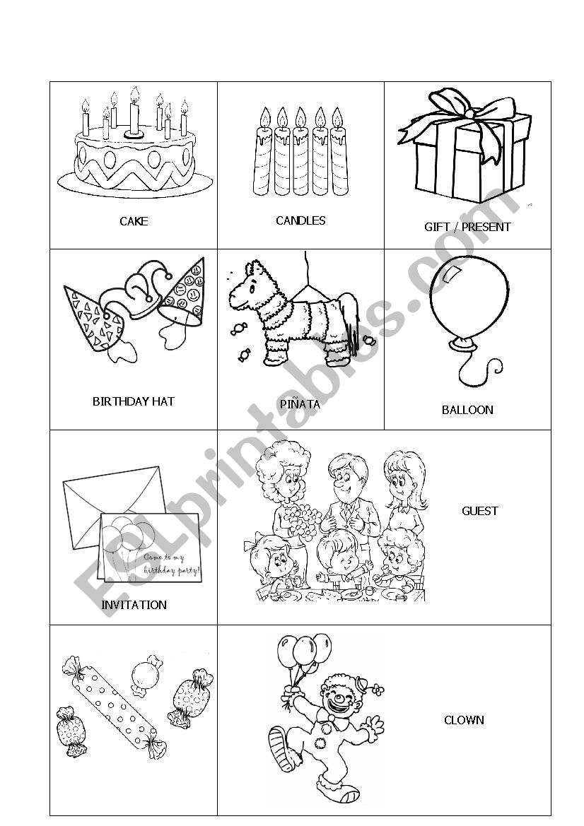 Birthday Party Vocabulary worksheet