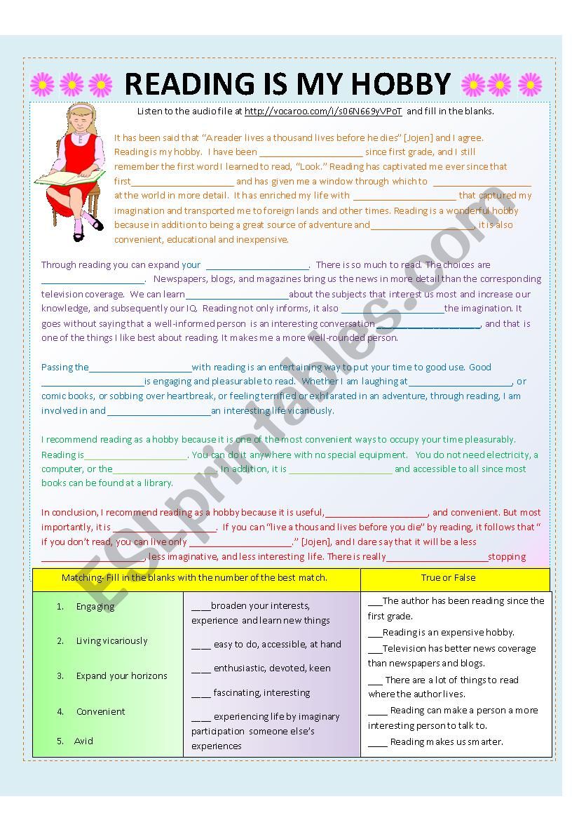 Reading Is My Hobby worksheet