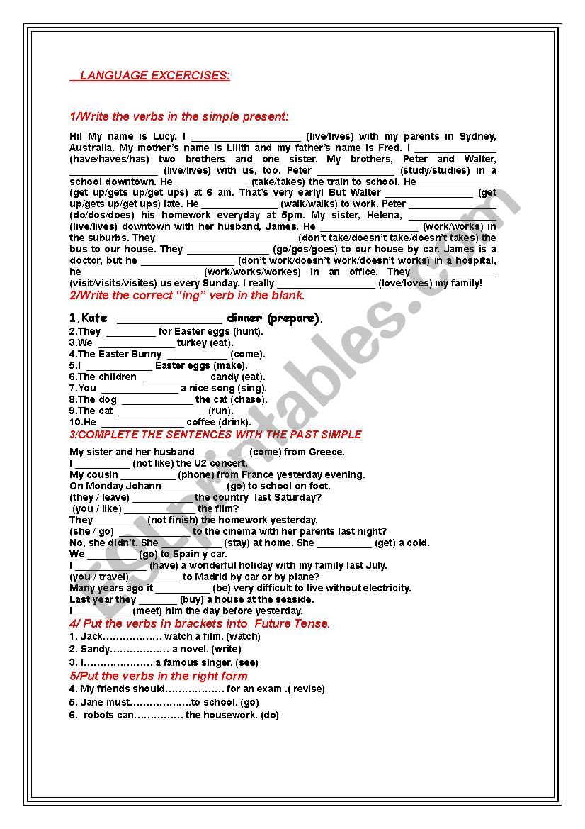 Language excercises worksheet