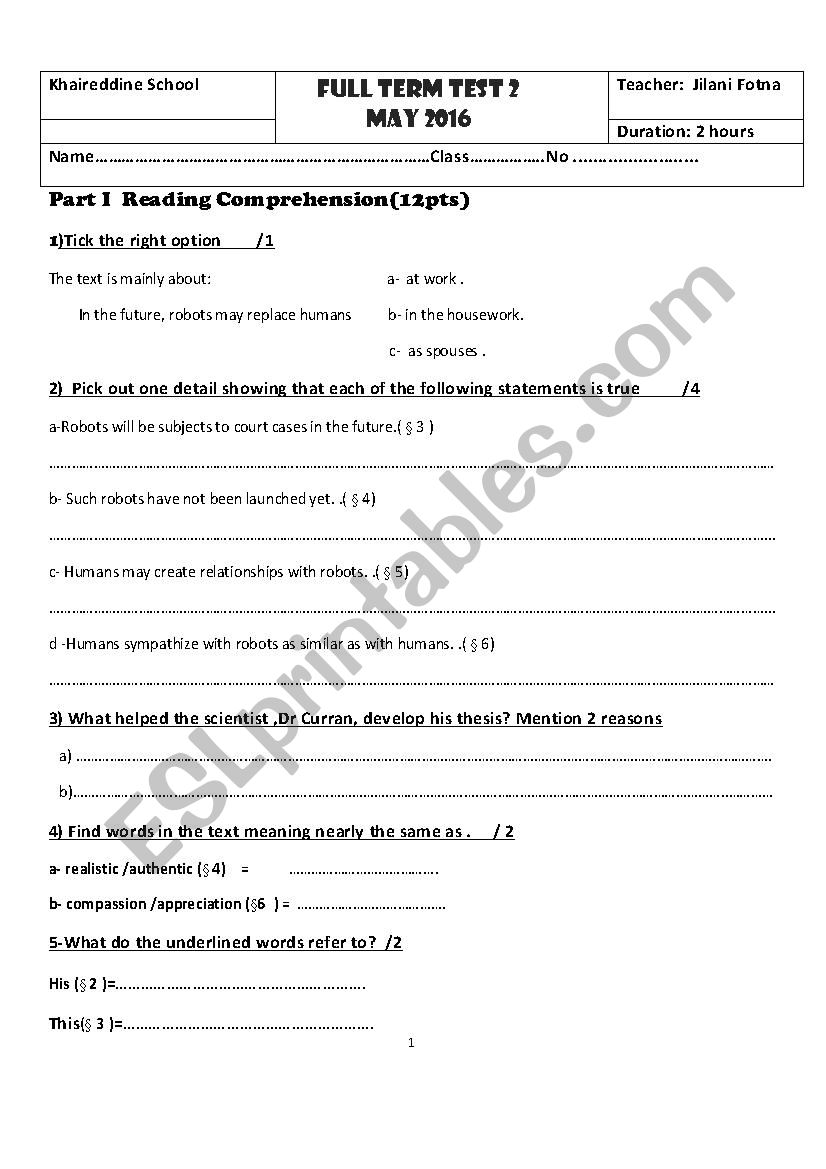 Mock bac exam worksheet