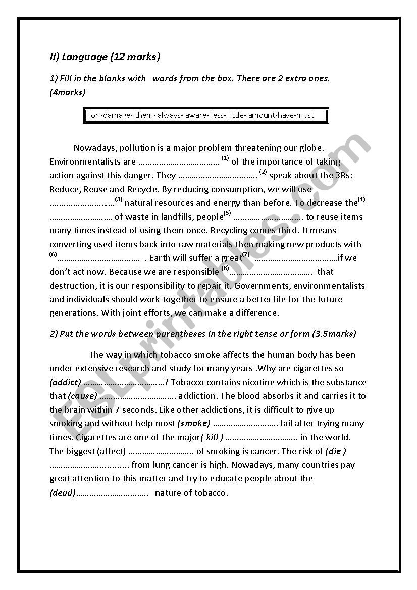 pioneer 9th form test worksheet