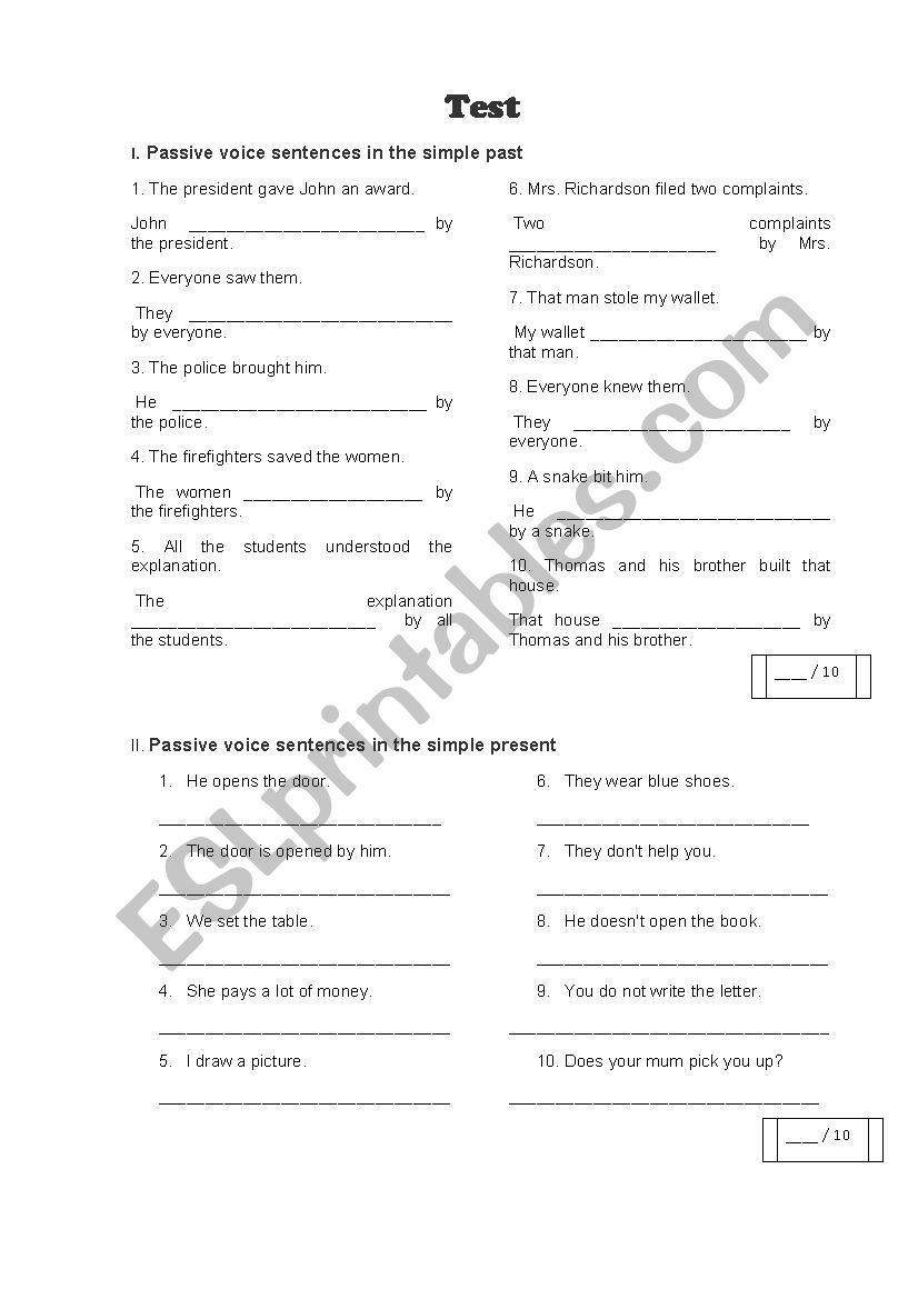 Exercise worksheet