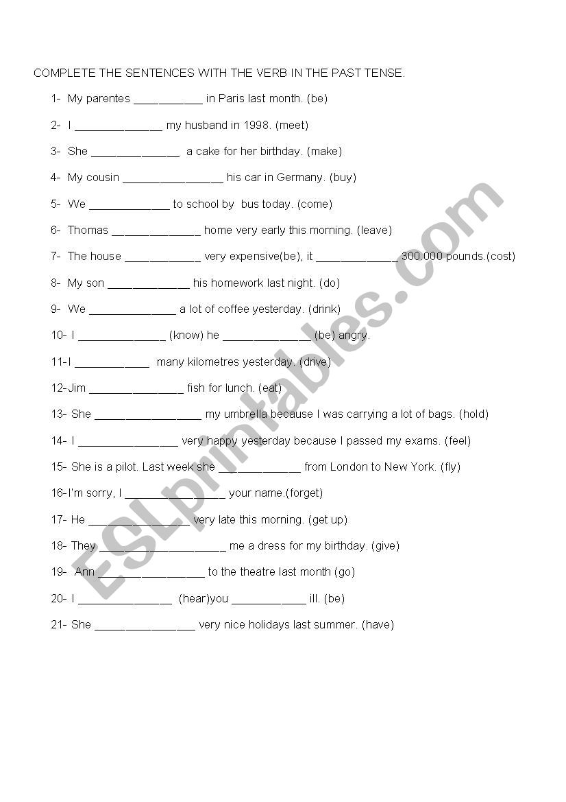 past simple verbs worksheet