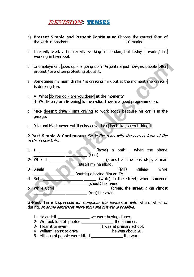 REVISION: TENSES!!! worksheet