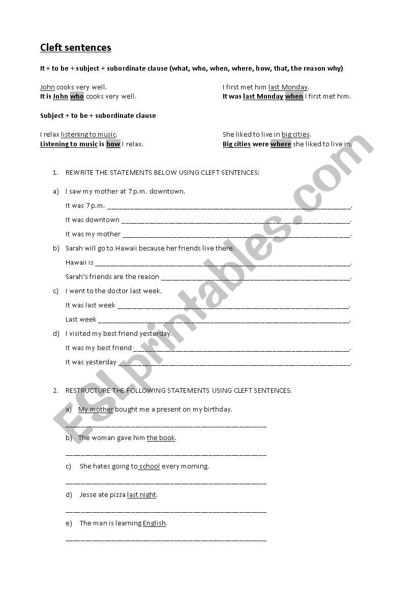 Cleft Sentences worksheet