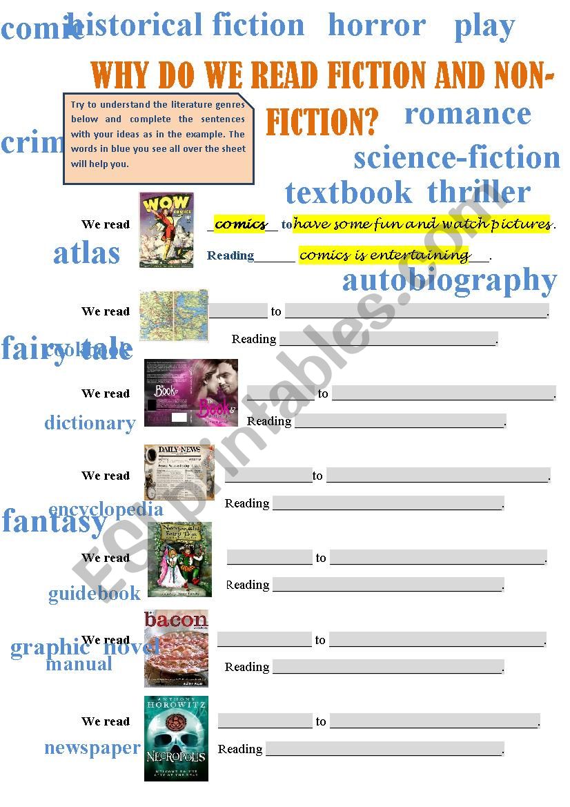 GENRES OF LITERATURE worksheet