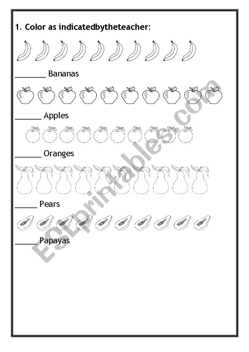 Numbers and fruits worksheet