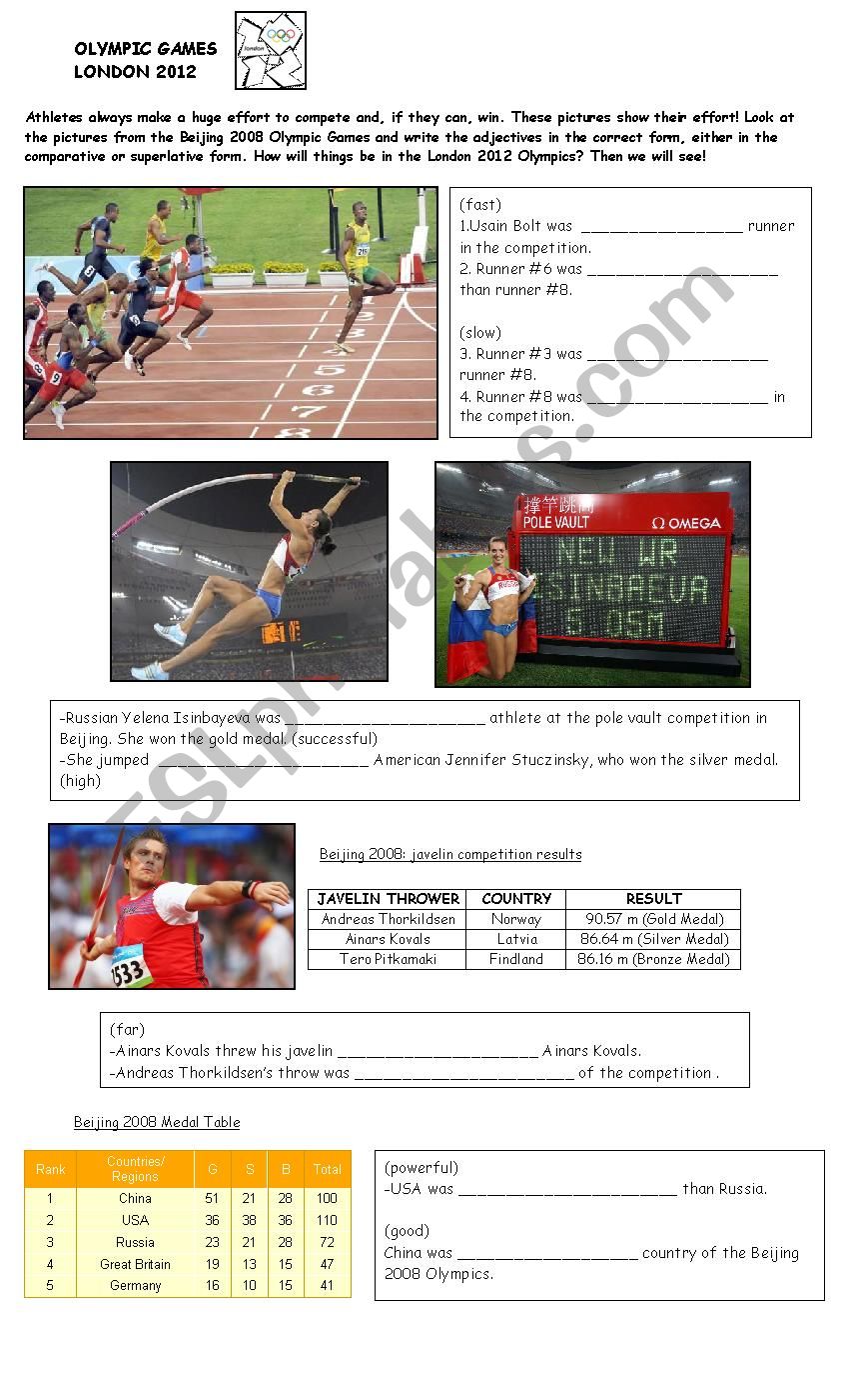 Olympics Games Comparisons worksheet