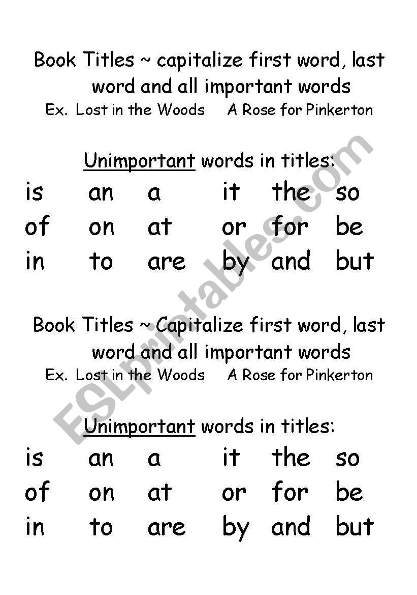 Capitalizing Book Titles worksheet