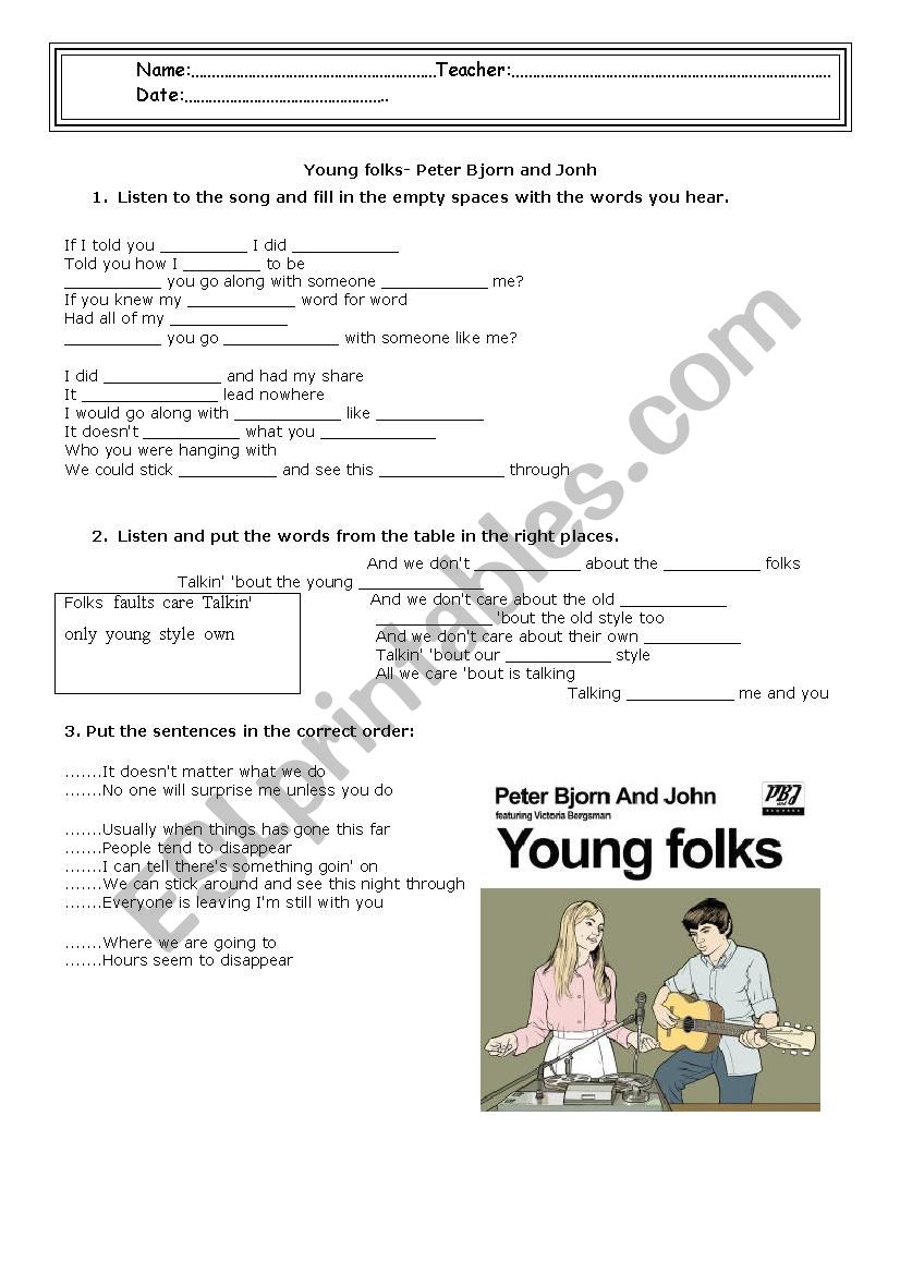 Young folks worksheet