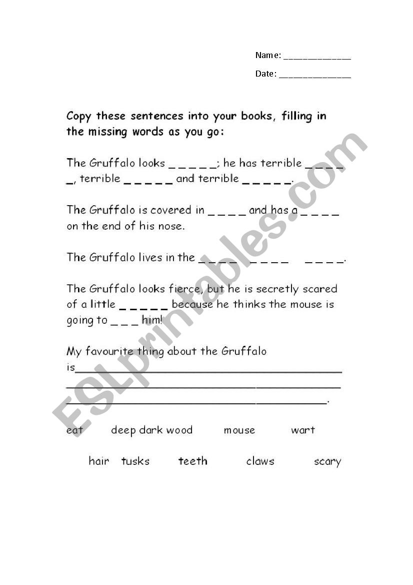 Gruffalo worksheet