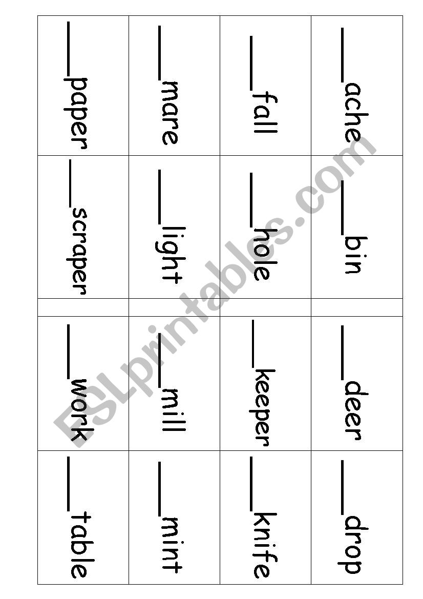 Compound words Bingo worksheet