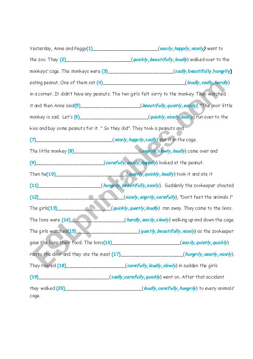 adverb modify verb worksheet