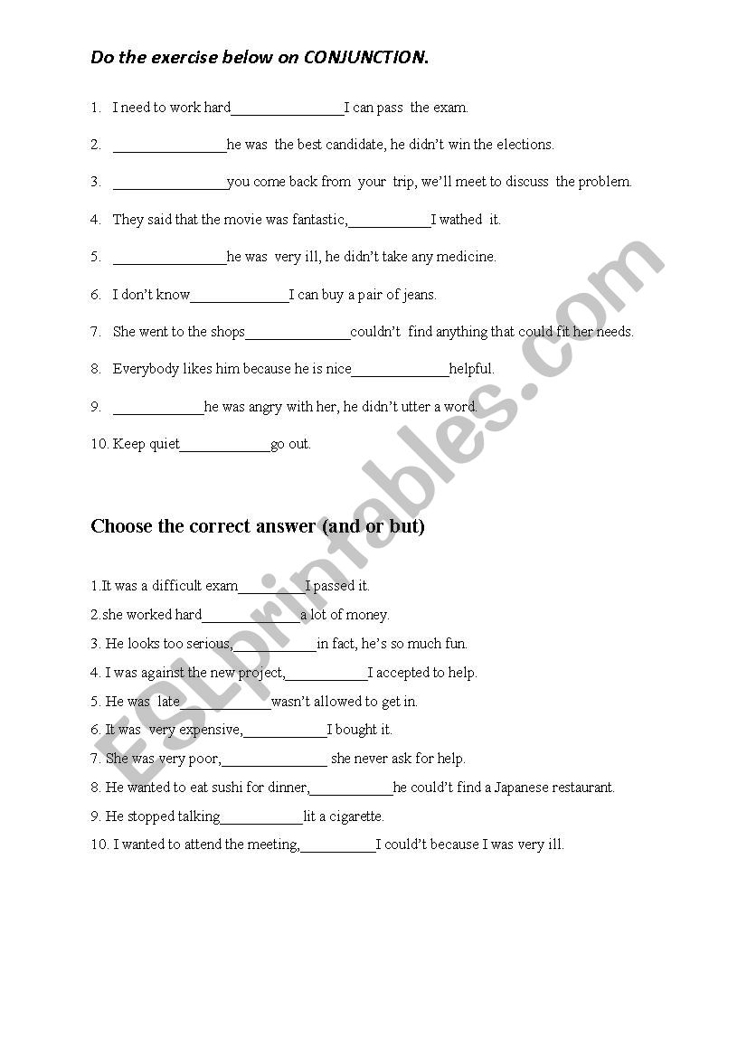 conjunction worksheet