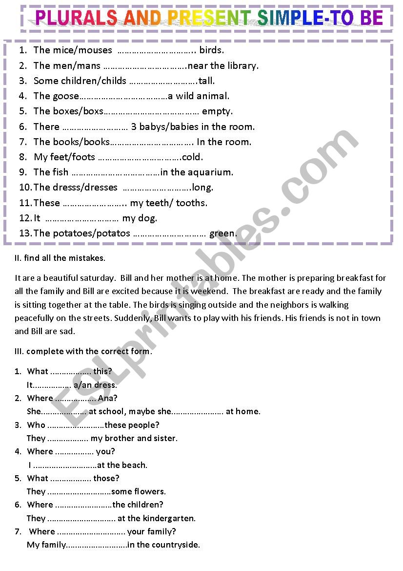 Plurals and present simple  worksheet