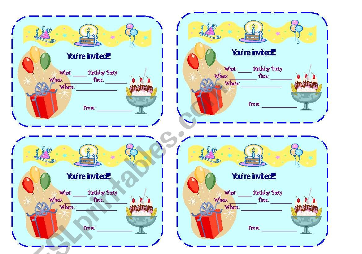 birthday invitation worksheet