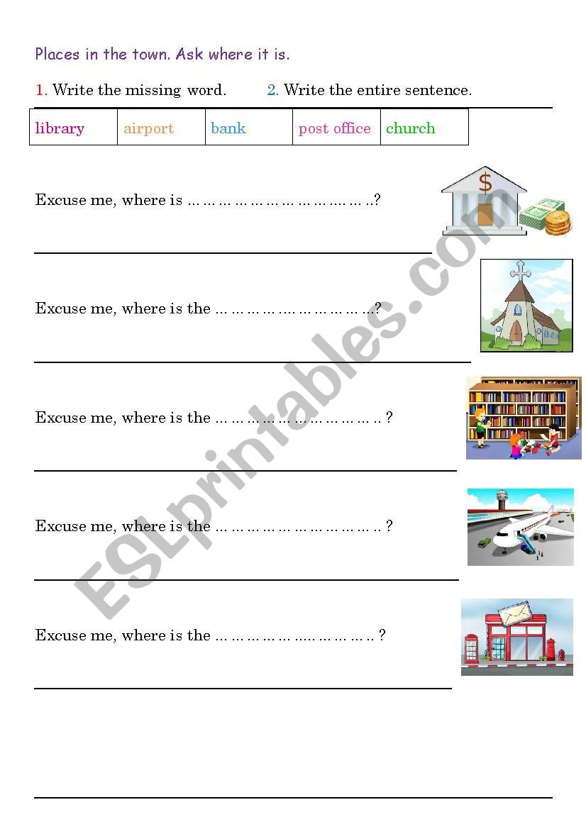 Places in the town. worksheet