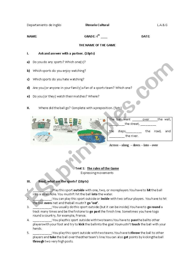 sports worksheet