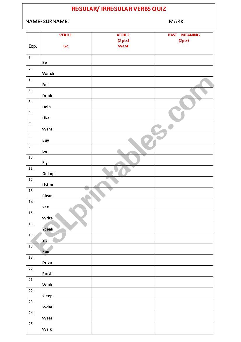 Simple Past Tense - Regular / Irregular Verbs