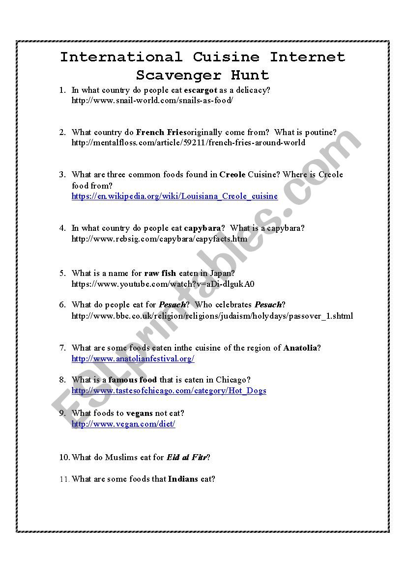 Food Scavenger Hunt  worksheet